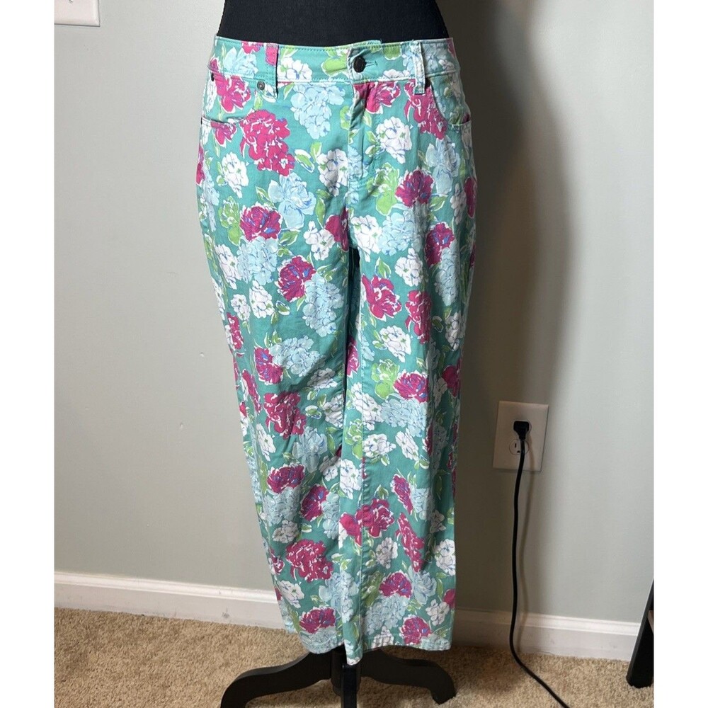 Women's Size 4 Talbots Floral Teal Ankle/Capri Pant